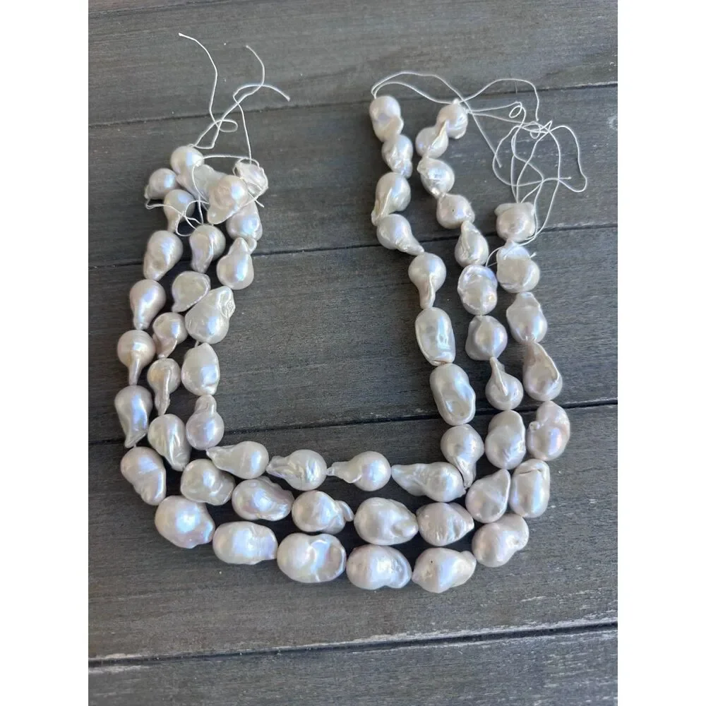 White Big Baroque Freshwater Pearl 3-Strand Bundle for DIY